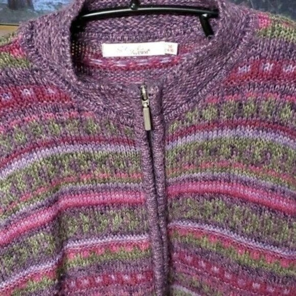 Style by EWM Women Purple Striped Wool Blend Full Zip Cardigan Sweater Size M - Picture 13 of 16